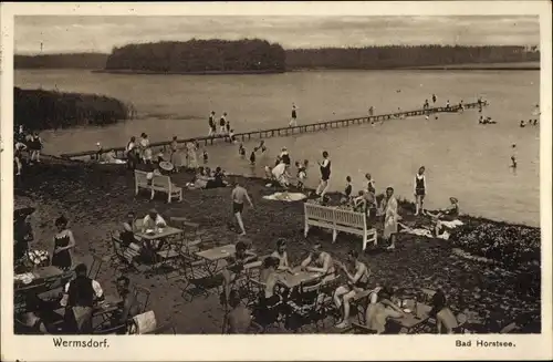 Ak Wermsdorf in Sachsen, Bad Horstsee, Badegäste, Steg