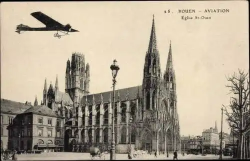 Ak Rouen Seine Maritime, Aviation, Kirche St. Ouen, Fluggerät