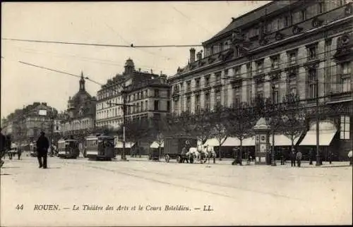 Ak Rouen Seine Maritime, Kunstmuseum, le Cours Boieldieu, Straßenbahn