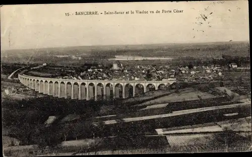 Ak Sancerre Cher, Saint Satur und das Viadukt von Porte César aus gesehen