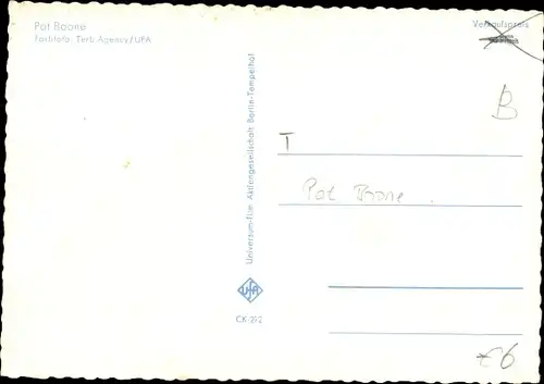 Ak Schauspieler Pat Boone, Portrait, Autogramm