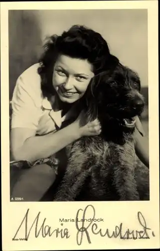 Ak Schauspielerin Maria Landrock, Portrait mit Hund, Autogramm