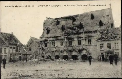 Ak Nieuport Nieuport Westflandern, Ruinen der Halles nach einem Bombenangriff