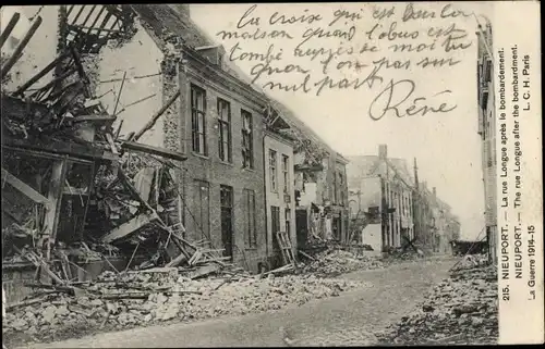 Ak Nieuport Nieuport Westflandern, Rue Longue nach dem Bombenanschlag