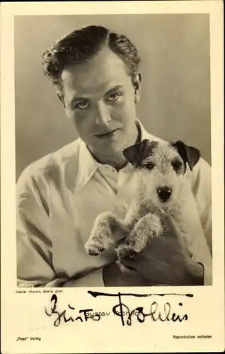 Ak Schauspieler Gustav Fröhlich, Portrait, Terrier, Autogramm