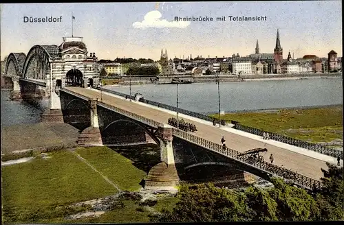 Ak Düsseldorf am Rhein, Rheinbrücke, Totalansicht