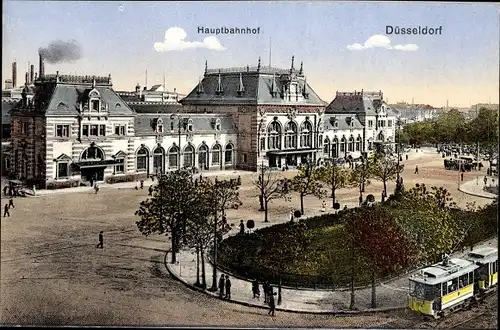 Ak Düsseldorf am Rhein, Hauptbahnhof, Straßenbahn