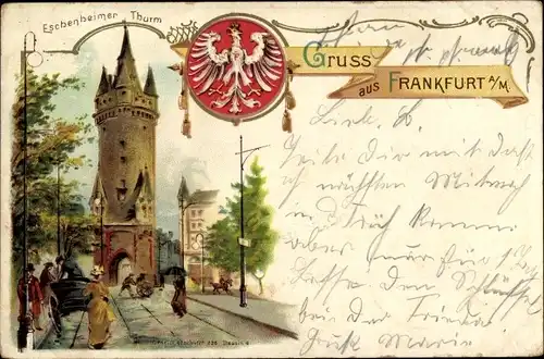 Litho Frankfurt am Main, Eschenheimer Turm, Wappen