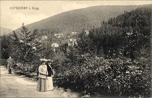 Ak Kipsdorf Altenberg im Erzgebirge, Teilansicht, Wegpartie, Damen