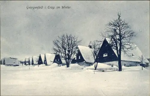 Ak Zinnwald Georgenfeld Altenberg im Erzgebirge, Siedlung im Winter