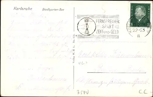 Ak Karlsruhe in Baden, Stadtgarten-See, Boote