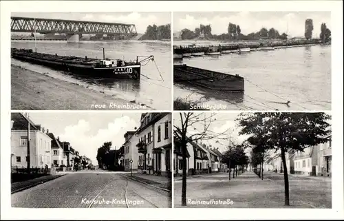 Ak Knielingen Karlsruhe, Rheinbrücke, Schiffbrücke, Reinmuthstraße