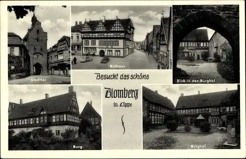 Ak Blomberg in Lippe, Stadttor, Rathaus, Burg, Burghof, Torbogen