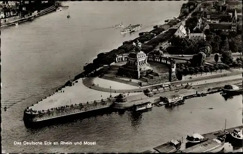 Ak Koblenz am Rhein, Deutsches Eck an Rhein u. Mosel, Fliegeraufnahme