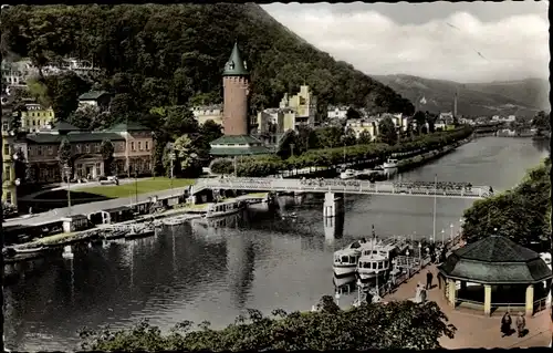 Ak Bad Ems an der Lahn, Römerquelle, Quellenturm, Brücke