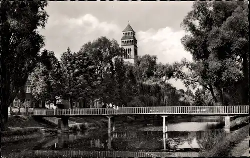 Ak Kehl am Rhein, katholische Kirche, Brücke