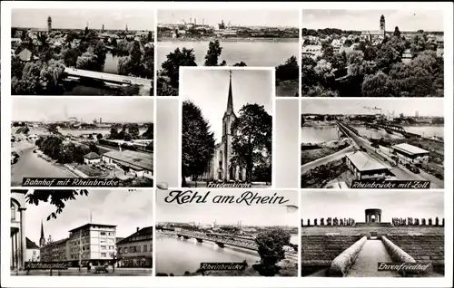 Ak Kehl am Rhein Ortenaukreis Baden Württemberg, Kirche, Brücke, Bahnhof, Friedhof, Rathausplatz