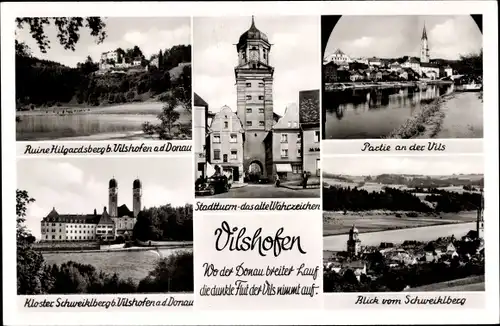 Ak Vilshofen an der Donau Niederbayern, Ruine Hilgardsberg, Schweiklberg, Stadtturm