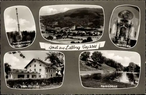 Ak Lalling im Bayerischen Wald, Pfarrkirche, Perlbachbad, Fernsehsender