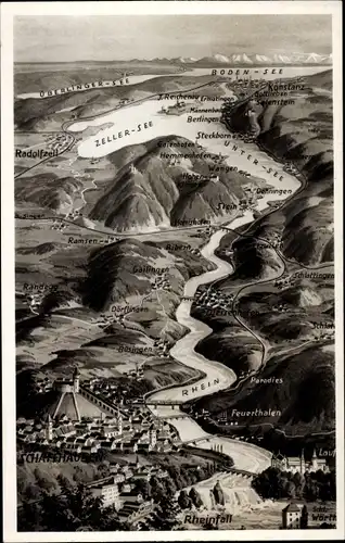 Landkarten Ak Radolfzell am Bodensee, Konstanz, Schaffhausen, Rheinfall