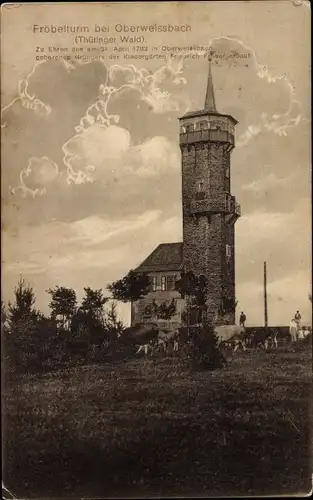 Ak Oberweissbach im Thüringer Wald, Fröbelturm, Kühe