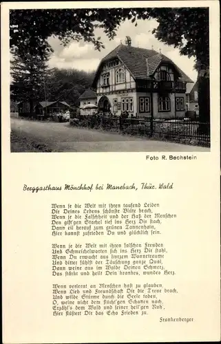 Ak Manebach Ilmenau in Thüringen, Berggasthaus Mönchhof, Gedicht Frankenberger