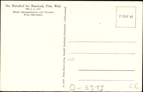 Ak Manebach Ilmenau in Thüringen, Berggasthaus Mönchhof, Gedicht Frankenberger