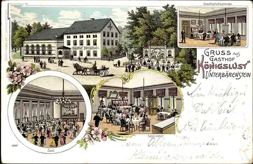 Litho Unterbärenstein Bärenstein Altenberg Erzgebirge, Gasthof Königslust, Innenansicht