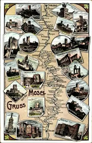 Landkarten Ak Trier an der Mosel, Porta Nigra, Koblenz, Burg Cochem, Burg Gondorf, Burg Eltz