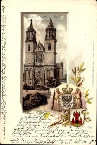 Präge Wappen Passepartout Litho Magdeburg an der Elbe, Dom
