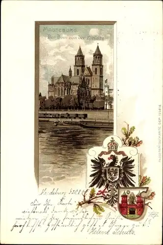 Präge Wappen Passepartout Litho Magdeburg in Sachsen Anhalt, Dom