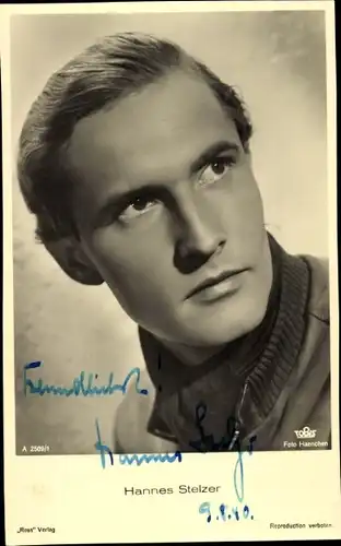 Ak Schauspieler Hannes Stelzer, Ross Verlag A 2509 1, Autogramm