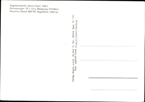 Ak Segelschulschiff Gorch Fock