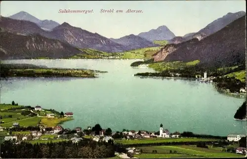 Ak Strobl in Salzburg, Panorama vom Ort am Abersee