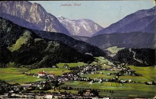 Ak Jenbach in Tirol, Blick zum Ort mit Bergen