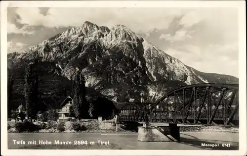 Ak Telfs in Tirol, Teilansicht mit Hohe Munde, Brücke