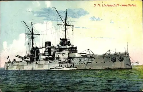 Ak Deutsches Kriegsschiff SMS Westfalen, Linienschiff, Kaiserliche Marine