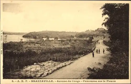 Ak Brazzaville Franz. Kongo, Avenue du Congo, Panorama auf dem Fluss