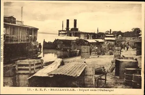 Ak Brazzaville Französisch Kongo, Abfahrt in Richtung Oubangui