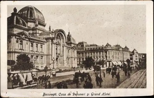 Ak București Bukarest Rumänien, Casa de Depuneri si Grand Hotel, Abgeordnetenhaus