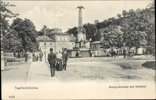 Ak Teplice Šanov Teplitz Schönau Region Aussig, Kriegerdenkmal, Steinbad