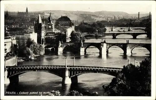 Ak Praha Prag Tschechien, Totalansicht, Brücken