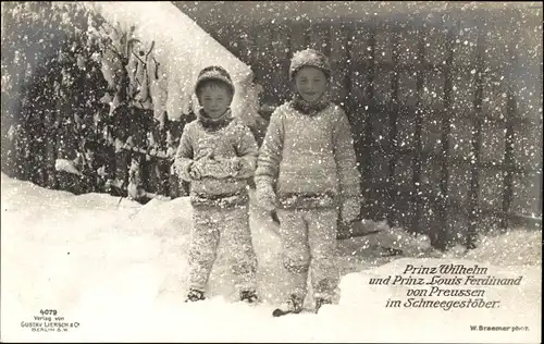 Ak Prinzen Wilhelm und Louis Ferdinand von Preußen im Schneegestöber
