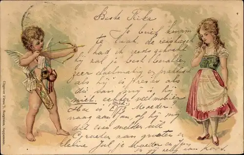 Litho Amor zielt auf ein Mädchen, Engel