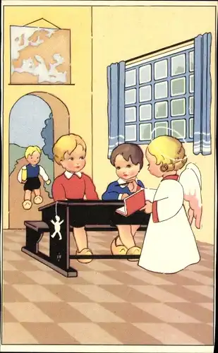 Ak Kinder in der Schule, Engel als Lehrer