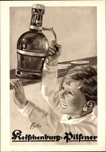Künstler Ak Ketschenburg Pilsener, Junge mit Bierkrug, Werbung
