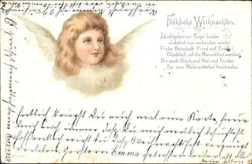 Litho Glückwunsch Weihnachten, Engel-Portrait