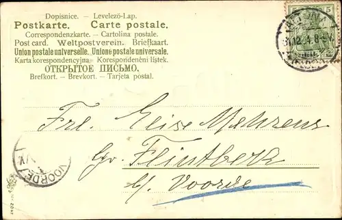 Präge Litho Glückwunsch Neujahr, Jahreszahl 1905, Blumenvase