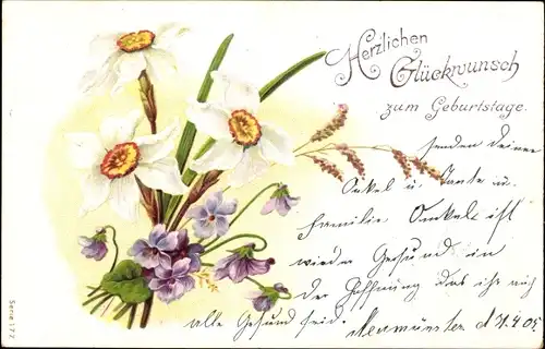 Präge Litho Glückwunsch Geburtstag, Blumenstrauß
