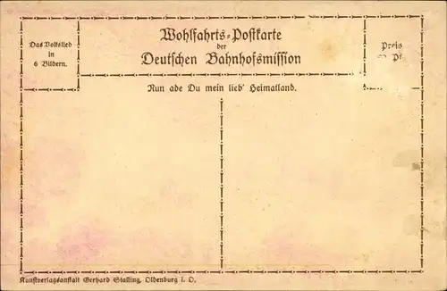 Künstler Ak Das Volkslied, Nun ade, Du mein lieb Vaterland, Deutsche Bahnhofsmission